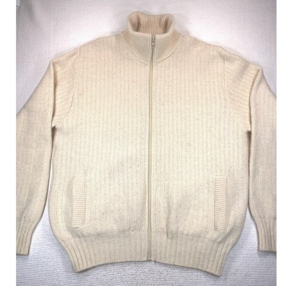 LL Bean Vintage Full Zip Sweater Cabin Minimalist Cream Warm Cardigan USA XL